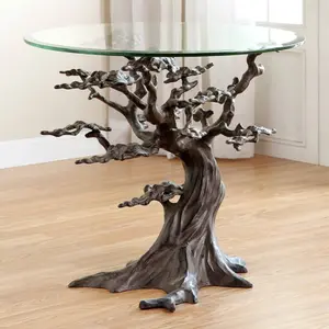 SPI Home Elegant Cypress Tree End Table with Glass Top