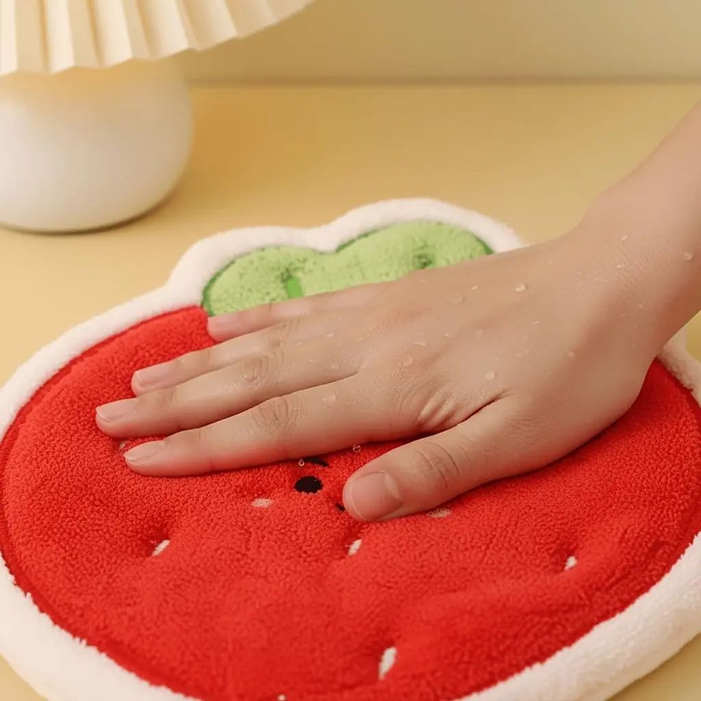 4pcs Thickened Coral Hanging Fingertip Hand Towels - Reusable Fruit-Themed, Absorbing Towels for Bathroom & Kitchen Sink, Wet Areas, Absorbing Hand Towels