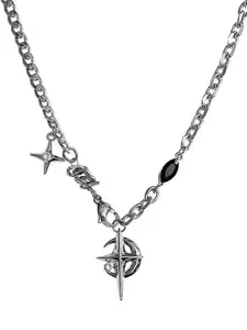 Titanium Steel Necklace with Sapphire Star Pendant, Elegant Necklace, Unique Hip Hop Street Style Men's Choker Chain, Distinctive Latin Design for All Seasons