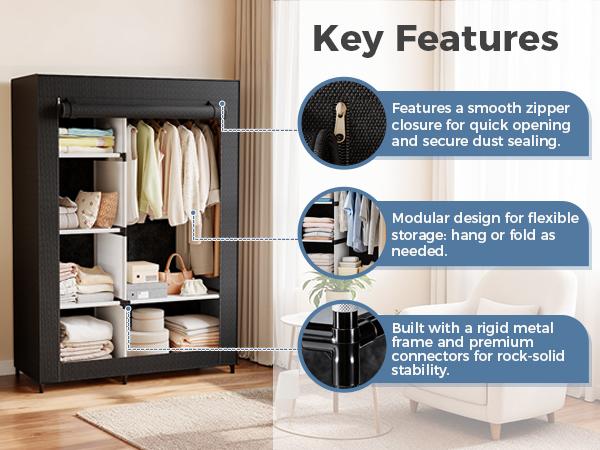 Portable Wardrobe Closet with Cover, Freestanding Portable Garment Rack, Portable Closet Wardrobe for Clothes Storage, Clothes Organizer for Bedroom, Dorm, Apartment, Black. Portable Wardrobe Closet with Cover, Freestanding Portable Garment Rack, Portable Closet Wardrobe for Clothes Storage, Clothes Organizer for Bedroom, Dorm, Apartment, Black.