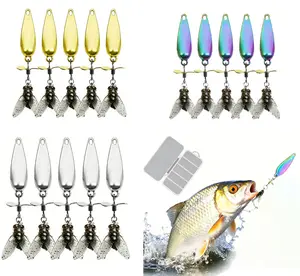 15Pcs Propeller Fly Hook Micro Spinner Lure Fishing Set, Multi Color Ultra Light Soft Artificial Fly Baits, Realistic Micro Fishing Rig for Trout, Bass, Minnow White Stripe