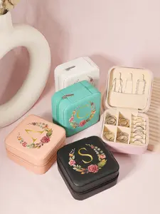 Letter Pattern Jewelry Storage Box, Velvet Lined Travel Case for Rings, Necklaces, and Earrings, Compact, Lightweight, and Durable Jewelry Organizer for Home and Travel