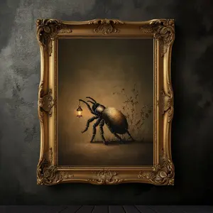 Vintage Spider Poster, Dark Academia Print, Antique Wildflowers Art, Dark Aesthetics, Tarantula Wall Art, Moody Tarantula with Lantern Print, Room Decor, Unframed