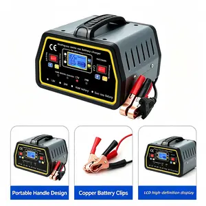 12V-24V Intelligent Pulse Car Battery Charger - Fully Automatic Trickle Charger with LCD Digital Display, Universal Switch, USB Input, Diagnostic Function, Portable High-Power Jump Starter & Emergency Power Station Tool， automotive tool kit， light