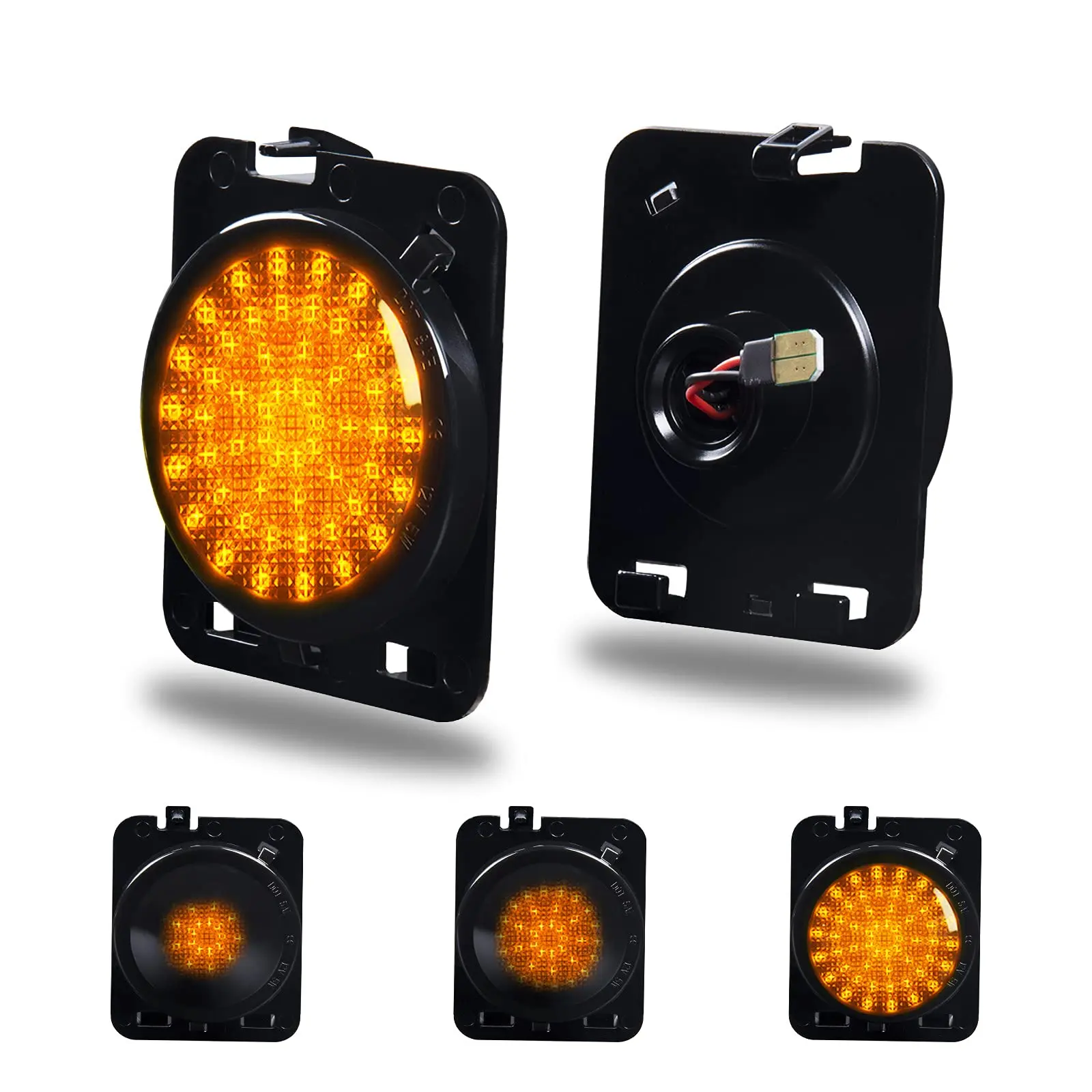 Gempro LED Side Marker Front Fender Amber Sequential Turn Signal Parking Lights Indicator Lamp Assembly Compatible with Jeep Wrangler JK 2007-2018