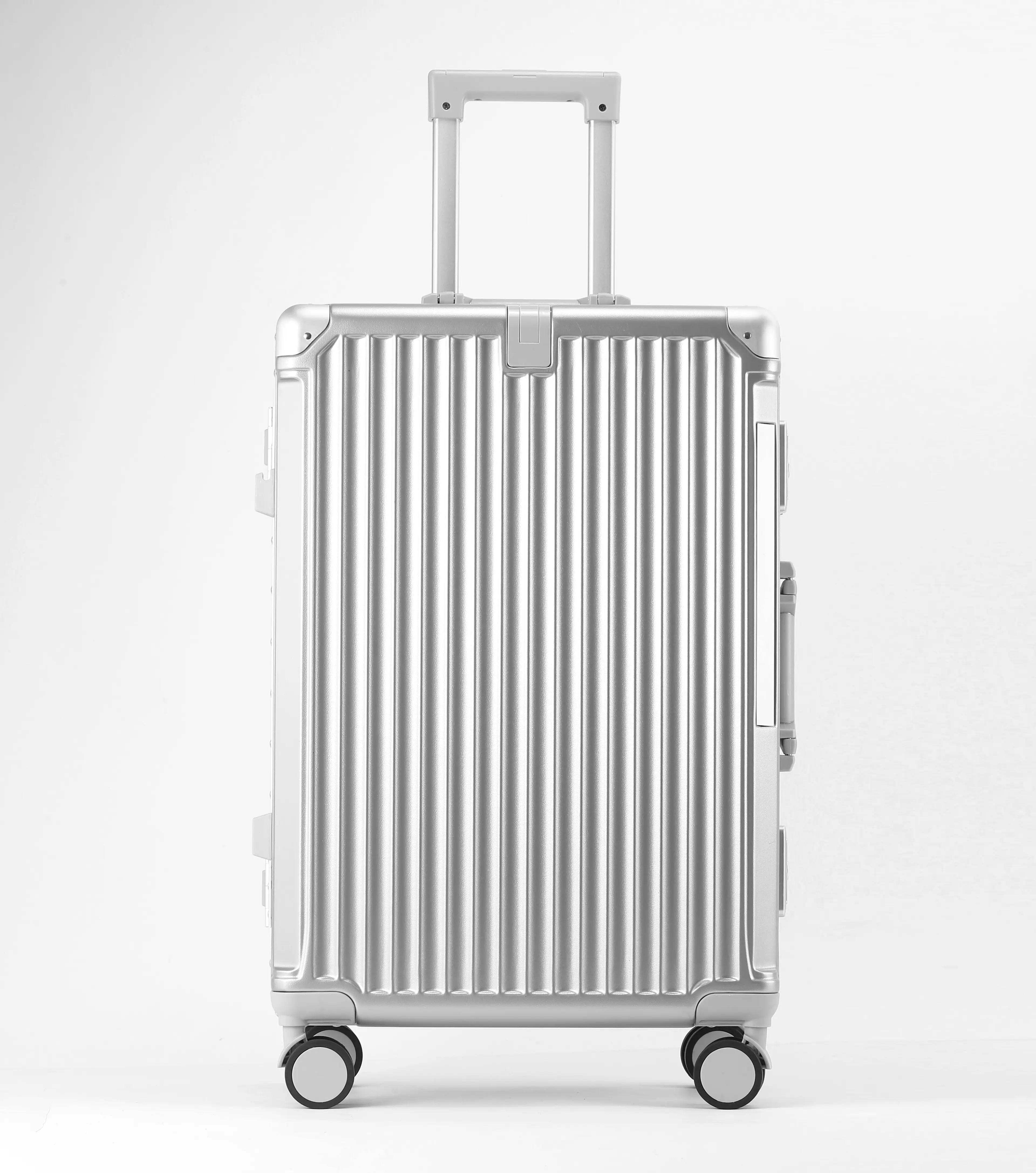 Retro Vertical Stripe Aluminum Alloy Frame Shockproof Hard Shell Luggage - TSA Lock, 4 Wheels 360 Rotation Silent Spinner Wheels, Adjustable Pull Handle, Cross Fixing Straps - 20in Carry On, 24/28in Check-in - 4 Colors for Business/Long Holiday Travel