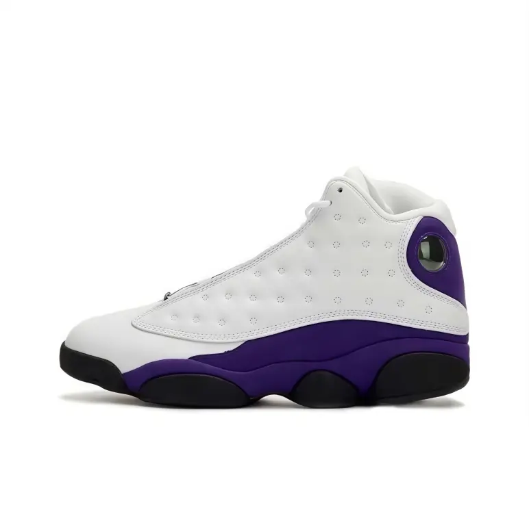 High top basketball sneakers white purple leather upper perforated surface clean colorway daily ootd cushioned support stable grip casual travel versatile lightweight street footwear