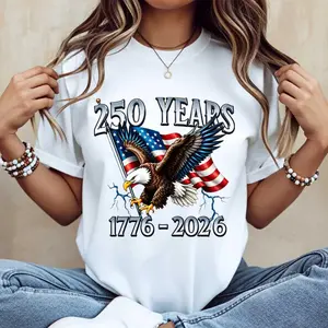 🎆American Eagle 250 Years 1776-2026 T-Shirt - White Patriotic Graphic Tee with Flag & Eagle, 4th of July Independence Day Outfit, Soft Cotton Crew Neck Top, USA Celebration Shirt for Men Women, Trendy National Holiday Tee, Gift for Him Her Family Friends
