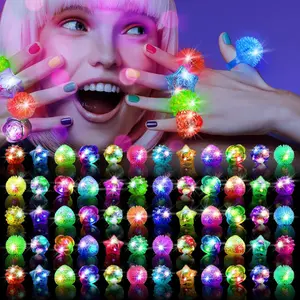 30/59-Pack LED Rings—Colorful, glittering rings with a textured jelly design, perfect for party favors, birthdays, concerts, glow-in-the-dark parties, Halloween, and Christmas
