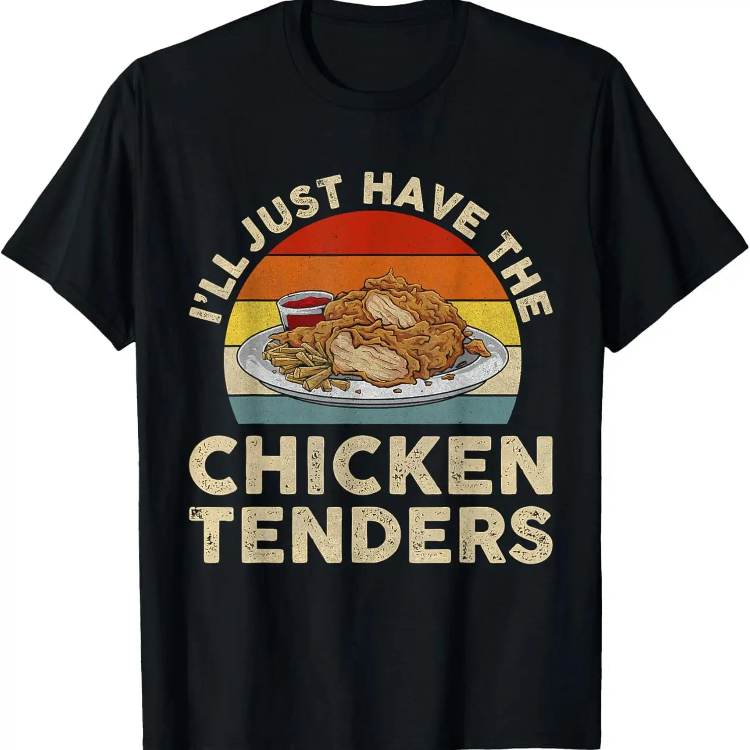 Men's Classic Vintage Cotton Short-Sleeve T-Shirt - Regular Fit, Breathable Soft Fabric, "I'll Just Have The Chicken Tenders" Vintage Print, Double-Stitching, Sturdy Hem, Machine Washable Casual Menswear Top, Siblings, Graphic