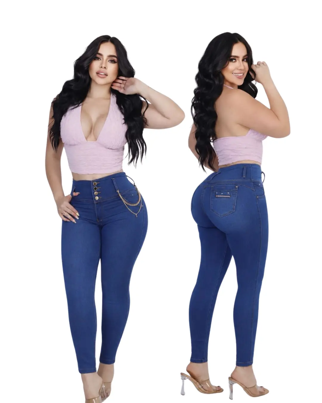 JEANS COLOMBIANO LEVANTACOLA SKINNY CINTURA ALTA 4 BOTONES / COLOMBIAN BUTT LIFTING SKINNY JEANS HIGH WAIST FOUR BUTTONS Comfort Fit