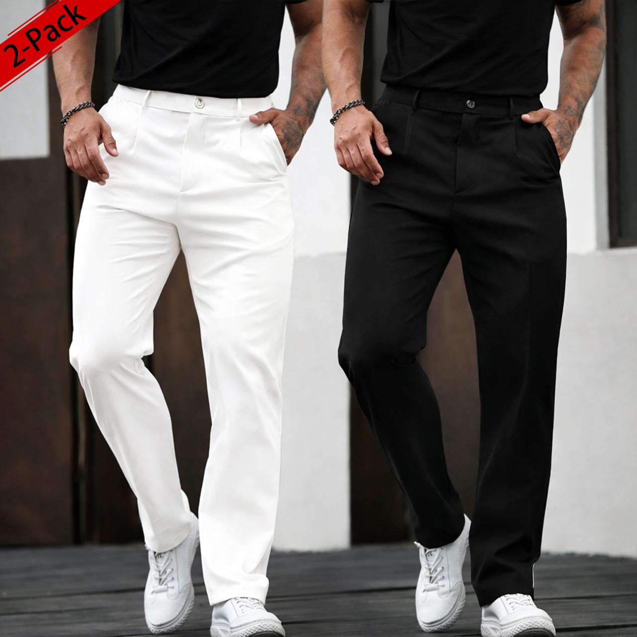 Men’s 3-pack business casual dress pants—classic straight-leg trousers, trendy Instagram item, classic pleated pants, perfect for all seasons, versatile fashion style, suit trousers.