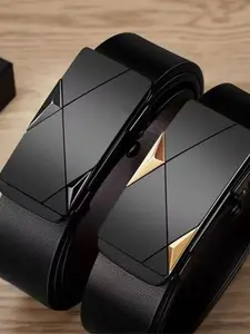 Men's Geometric Belt, Simple Versatile Business Waistband, Youth Automatic Buckle Pants Strap, 1 Piece Pack, No Teeth Design, Belts Men