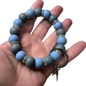Silicone neutral Blue/Grey Keychain with bling