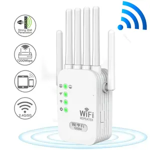 1200Mbps WiFi repeater | 6 high gain antennas | Dual band 5G/2.4G | With Ethernet port | Full house coverage with no dead corners up to 1500 feet, supporting multiple devices for home networks, Wifi Range Extender