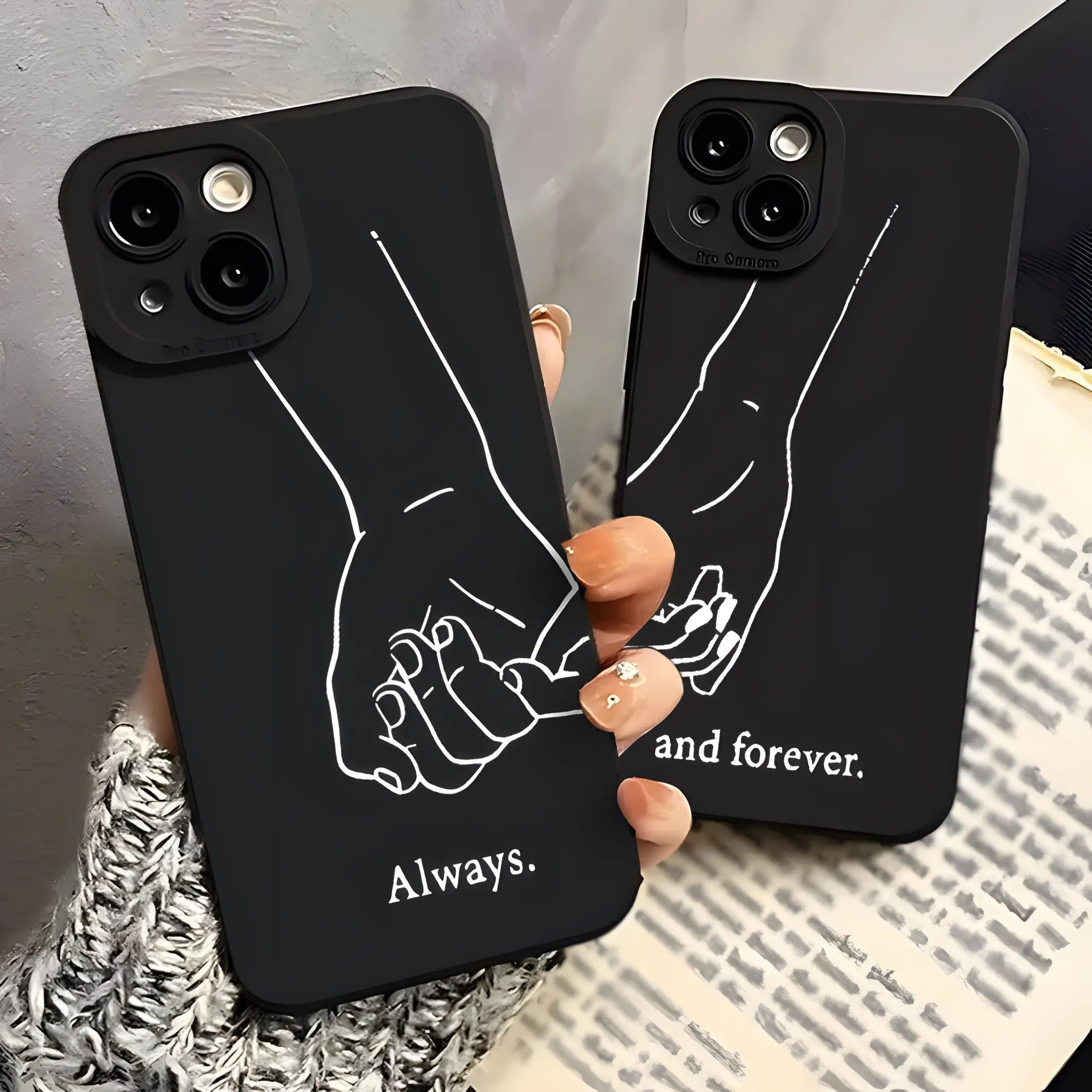 Couple Matching TPU Plastic Smartphone Casing & Handheld Cellphone Protector Set - Flexible-Fit Phone Accessories for iPhone 13-17 Series Pro/Pro Max/Plus, Creative Fashion Design for Anniversaries, Special Days
