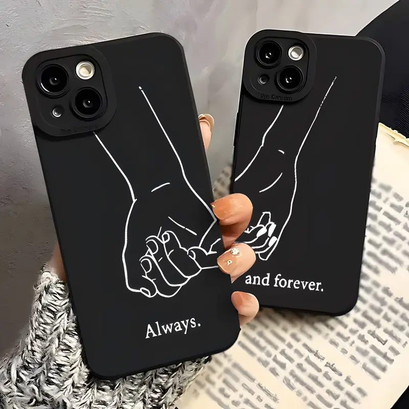 Couple Matching TPU Plastic Phone Cover with Screen Protector Set - Flexible Fit, Anniversary Theme, No-Scratch for IP13-IP18 Series Pro/Pro Max/Plus, Creative Fashion Handheld Accessory