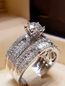 2 Pcs/set Elegant Cubic Zirconia Solitaire Ring For Women For Wedding Engagement Anniversary Party Jewelry Valentine's Day Gift