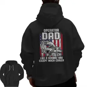 Operator Dad Heavy Equipment Hoodie Funny Construction Father Gift Men Black Zip Up Sweatshirt Patriotic American Flag Excavator Graphic Jumper Blue Collar Grind Gear Casual Loose Fit Hoody Novelty Saying Outfit Back Print