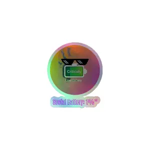Social Battery 1% Holographic Stickers - Durable Vinyl, Hot Embossed 3D Effect, Bubble Free Application, Indoor Decor