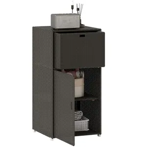 Outsunny Outdoor Towel Rack & Pool Storage Cabinet/Hot Tub Accessory Storage, Waterproof PE Rattan Cabinet & Basket Drawer for Indoor, Swimming Pool, Spa, 24"x24"x47", Dark Brown