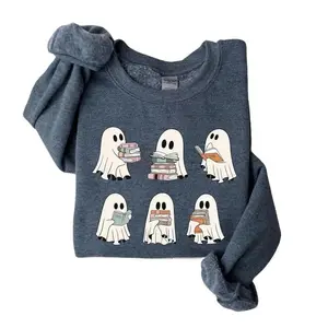 Ghost Reading Books Sweater, Bookish Halloween Sweatshirt, Ghost Book Sweater, Halloween Teacher Gift, Librarian Halloween, Ghost Crewneck, Spooky Season, Funny Book Sweater, Halloween Book Lover, Halloween Teacher Classic Cotton Menswear Breathable