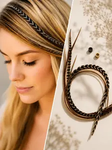 Real Feather Hair Extension 5 Feather Bundle Brown Blonde Beige Mix 8–13 Inch Reusable Boho Hair Feather