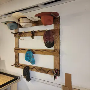 Western and Rodeo Cowboy Hat Rack with 13 Gimmee Cap Pegs Rustic Wooden Organizer Handcrafted in USA Space-Saving Home Decor 38" Wide 30" Tall 10" Deep Hanging Hook