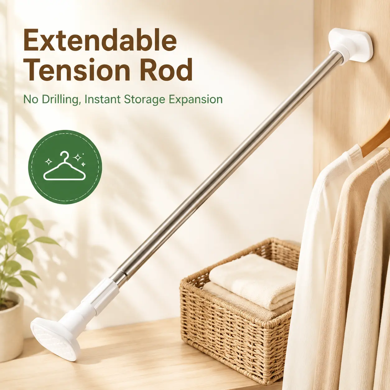 Punch Free Adjustable Telescopic Clothes Drying Rod Closet Tension Pole Expandable Closet Bar for Laundry and Wardrobe Organization (Small sizes: 19.68 in. to 31.49 in.; large sizes: 35.43 in. to 62.99 in.)