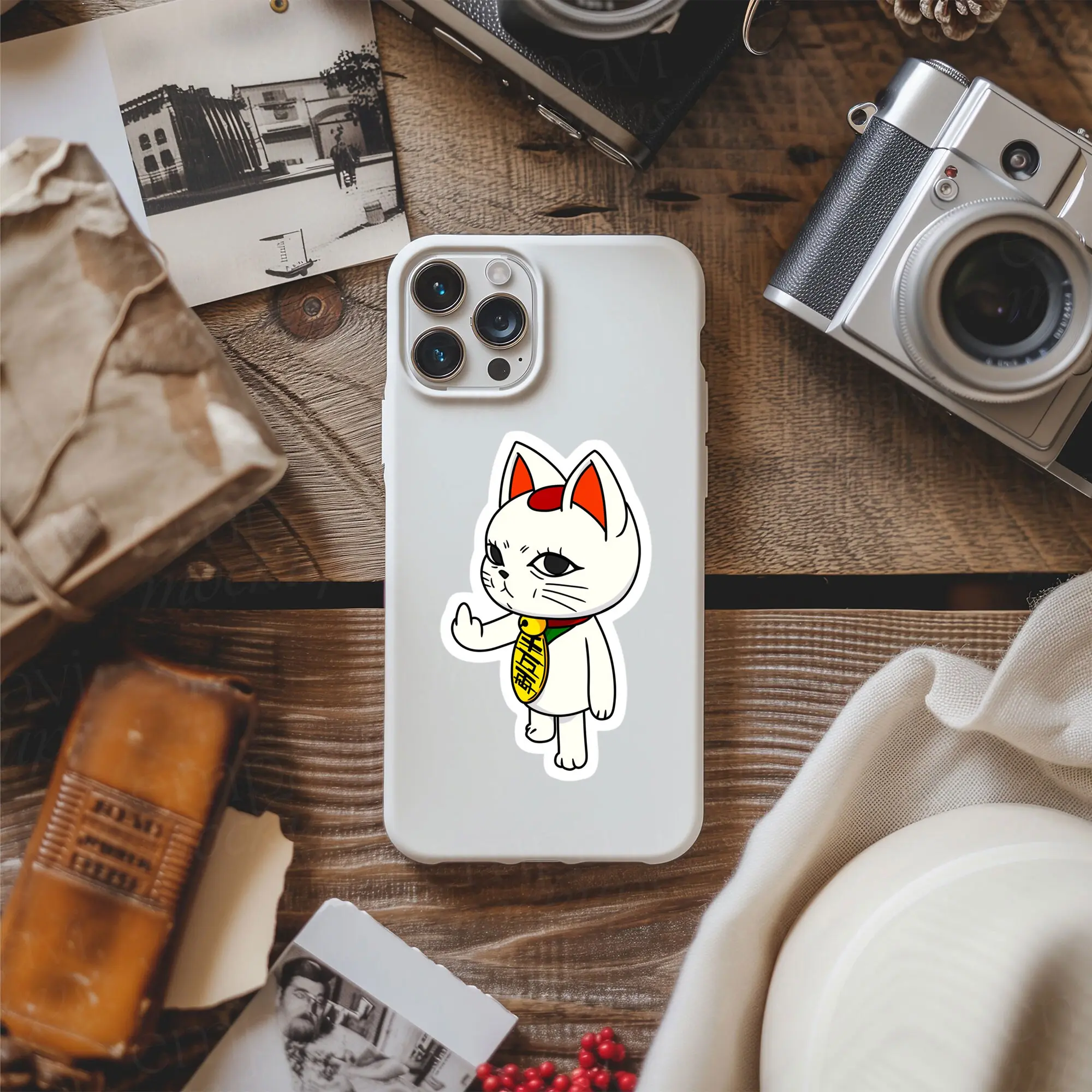 Maneki Neko Attitude Vinyl Sticker, Sassy Lucky Cat Decal, Japanese Cat Sticker, Funny Anime Style, Laptop Phone Decor