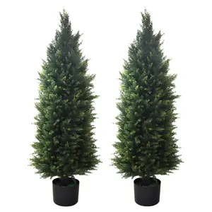 Artificial Tree Modeling Tree Set of 2 - Beautiful and Lifelike Faux Cedar Trees, 4ft and 3ft Height, UV Protection for Longer Life, Suitable for Indoor and Outdoor Decoration, Christmas tree, Winter, Snow Scenery Ornaments