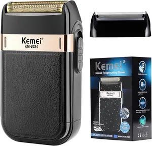 Kemei KM-2024 Men's Electric Shaver with Adjustable Foil, Waterproof Design, Cordless USB Charging, and Detachable Blade for Smooth Shaving Experience Gift Brush