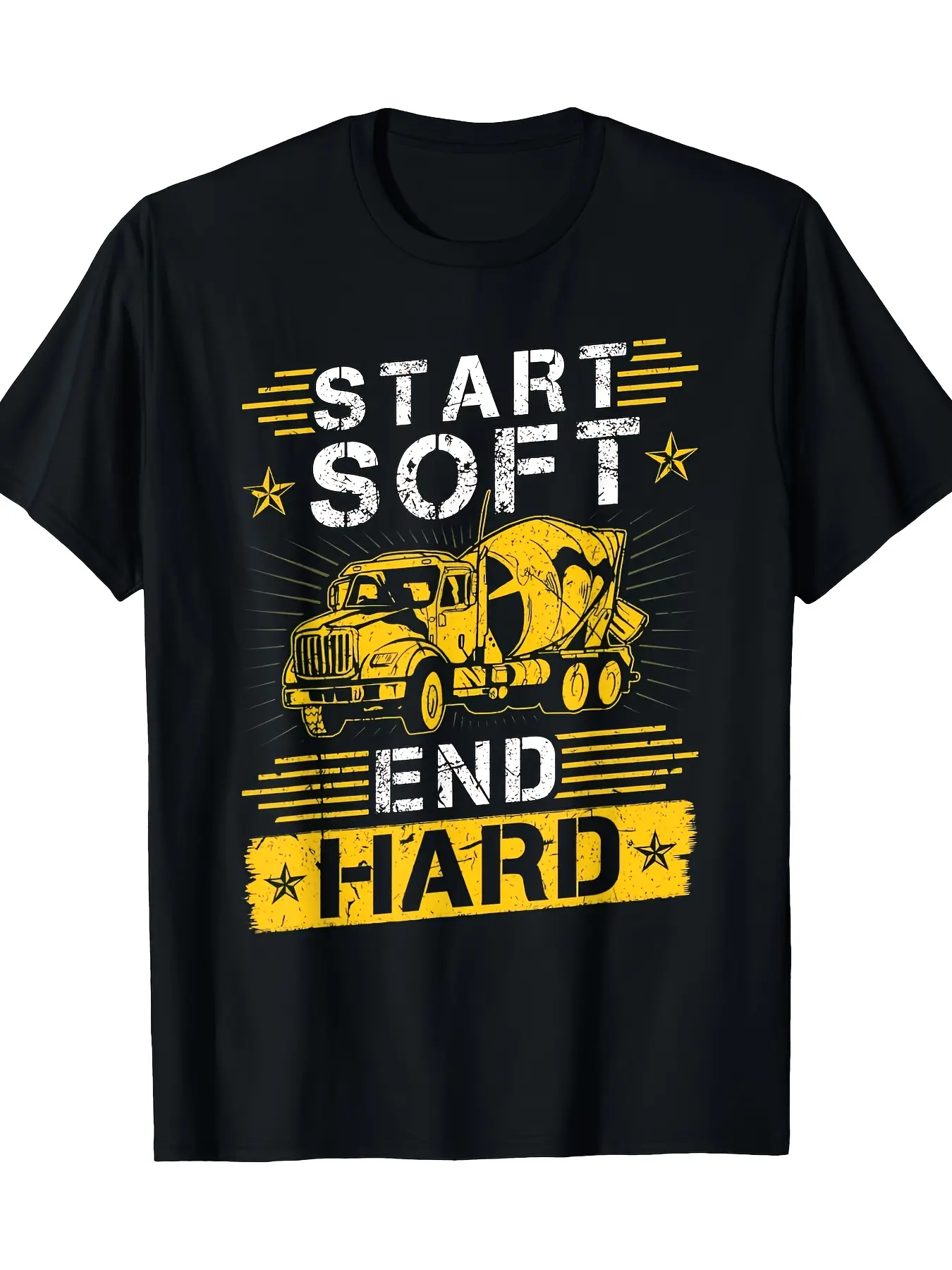 Concrete Mixer Truck Driver Men's T ShirtMen's Rou unisex soft cotton short sleeve t shirt, vintage graphic casual tee for men women teens, perfect birthday holiday gift for camping travel gym daily street  wear