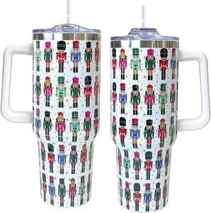 40oz Christmas Tumbler with Handle,Nutcracker Coffee Cups with Lid and Straw,Stainless Steel Insulated Travel Nutcracker Mug,Xmas gifts for women & men