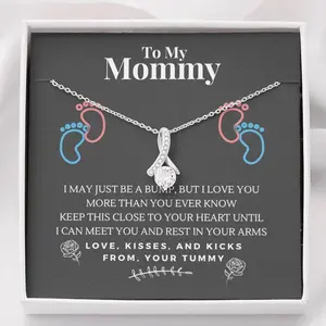 Mommie New Mommy Necklace - Baby Bump Gift, First Time Mom Pregnancy Gift, Meaningful Message Card Inside, Mother's Day Gift Idea