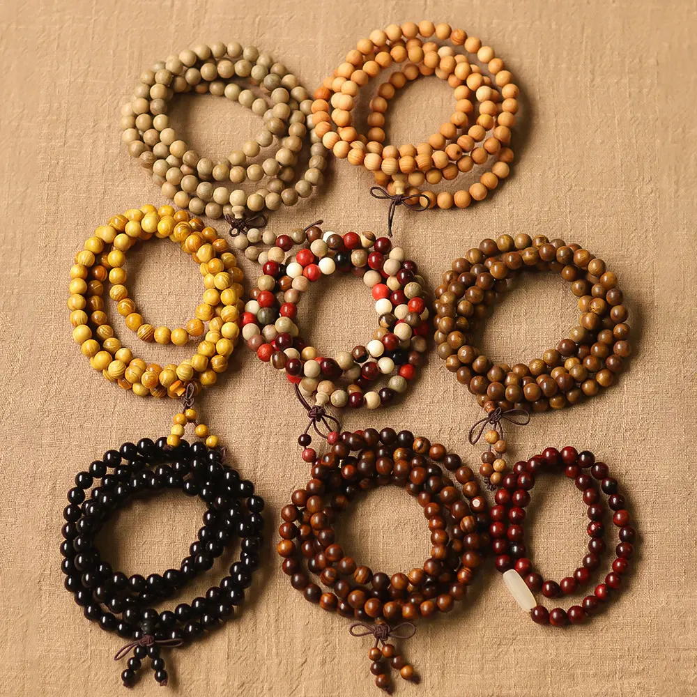 Sandalwood multi-bead stacked bracelets, new Chinese-style multi-ring wooden bracelets, Buddhist bead jewelry for meditation, odor-eliminating fragrant bracelets, collectibles Sandalwood multi-bead stacked bracelets, new Chinese-style multi-ring wooden bracelets, Buddhist bead jewelry for meditation, odor-eliminating fragrant bracelets, collectibles