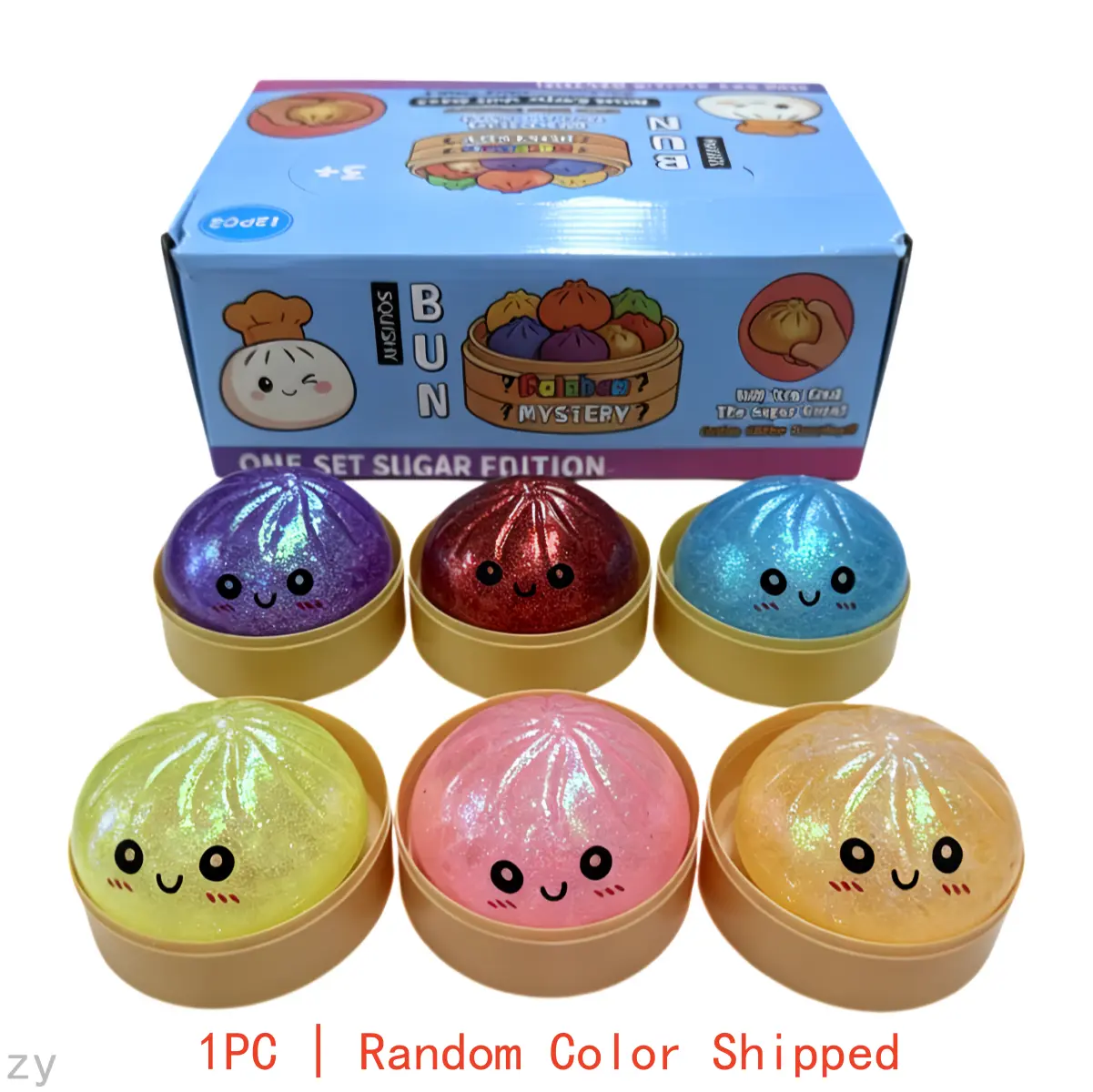 Glitter Dumpling Squishy Bun Stress Relief Toy - Soft TPR Squishies, Stuffed Bun Dumpling Squishy, Original Design, Steamer Box Packaging, Random Color, All Seasons Anime Lover Birthday Gift, Glitter Dumpling Squishy Toy Original