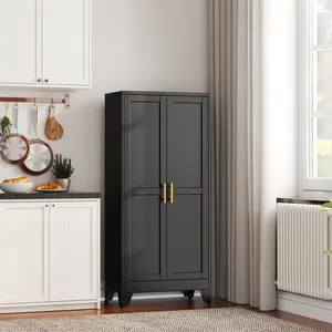 61" Storage Cabinet with Double Doors, Adjustable Interior Shelves, Sturdy Sideboard for Kitchen, Dining, Living Room & Laundry Organization furniture organization pantry tall steel frame metal bathroom versatile Modern Freestanding Wooden Wardrobe