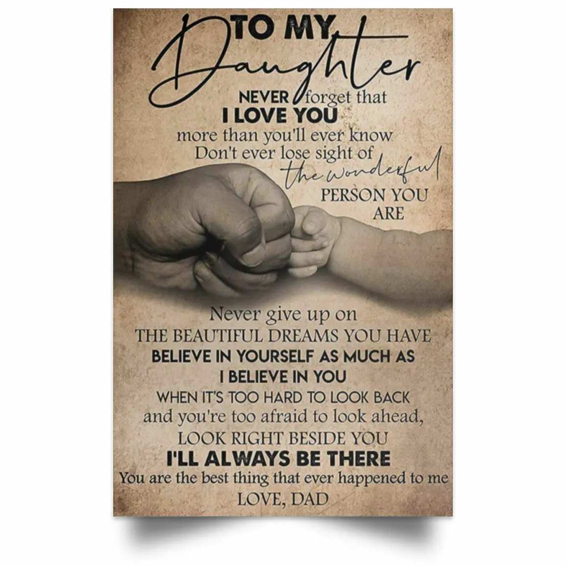 Daughter poster From Dad - Father And Daughter Inspirational Quotes Wall Art