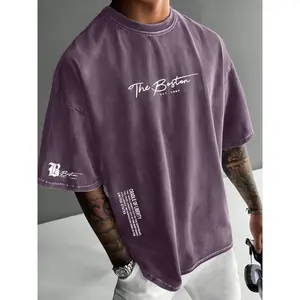 Men's Vintage Washed T-Shirt, Simple Letter Print, Retro American Street Style, Summer Fitted Tee, Moderate Fabric, H Type Silhouette