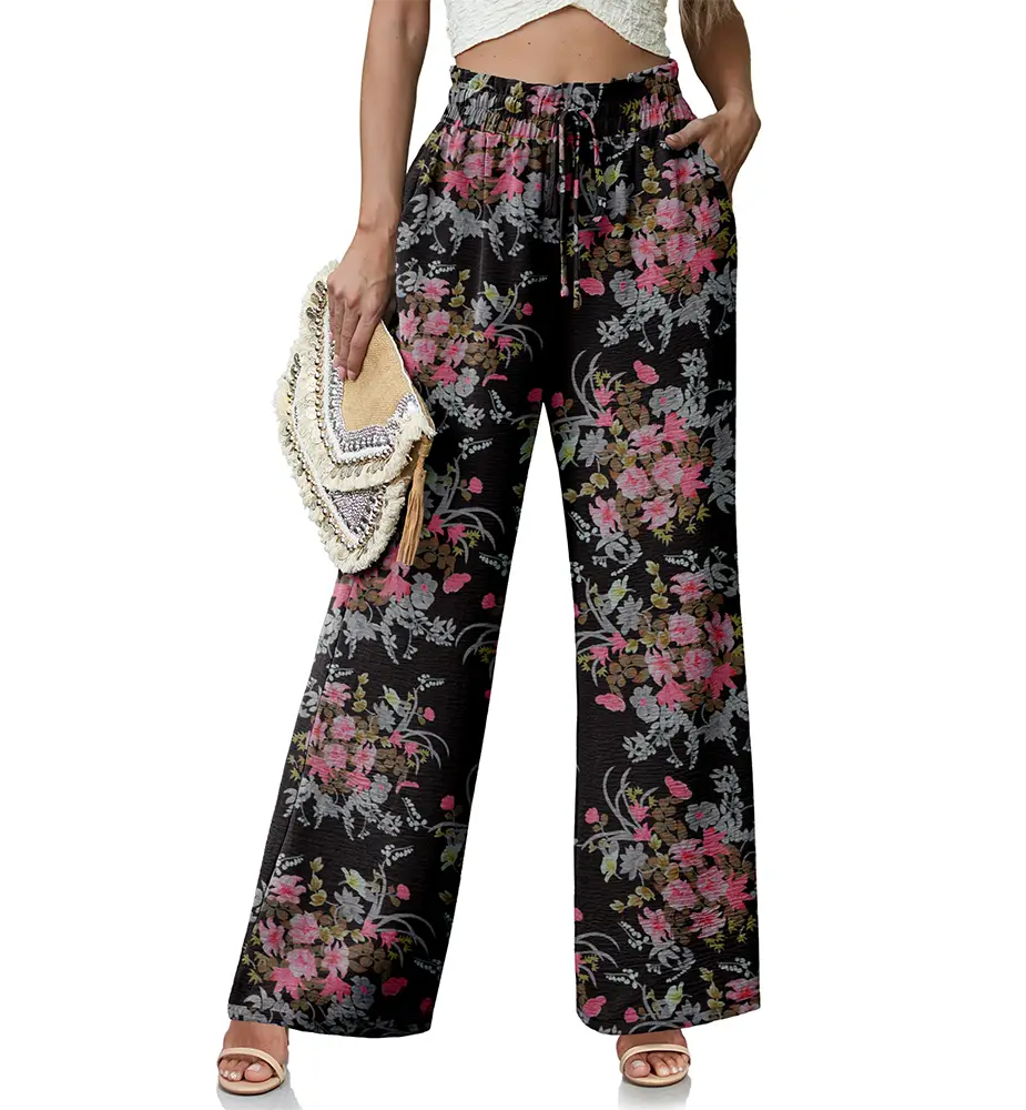 Lepunuo Wide Leg Pants for Women High Waisted Palazzo Pants Work Casual Flowy Tie Knot Trousers with Pockets Fabric Womenswear