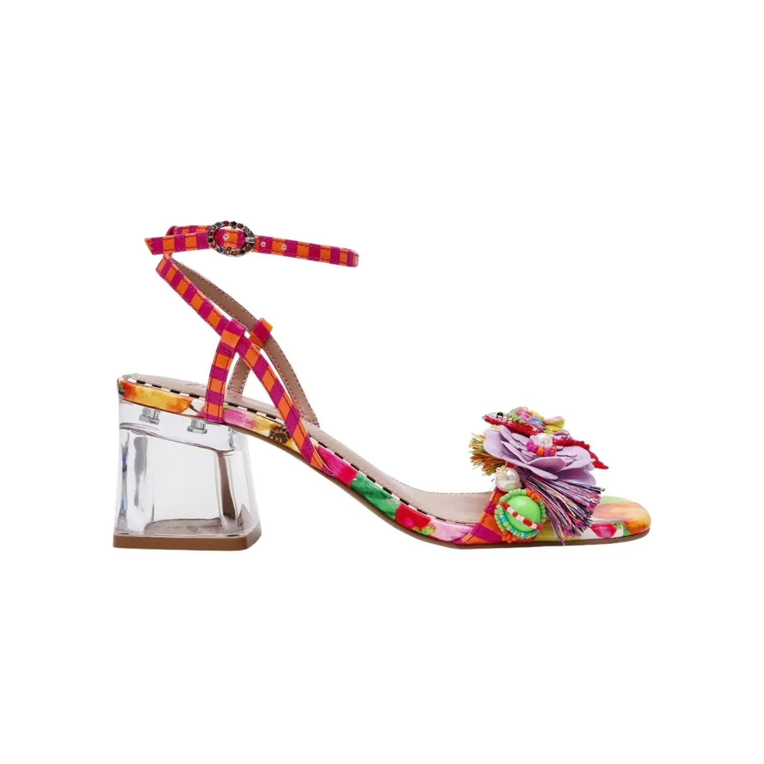 Women's Betsey Johnson Merrily Flower-Dec Square Toe Sandal Heel J086, Decor