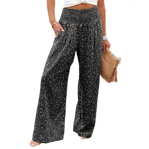 ONLYSHE High Waisted Plicated Side Pocket Wide Leg Long Palazzo Casual Pants Wideleg Summer