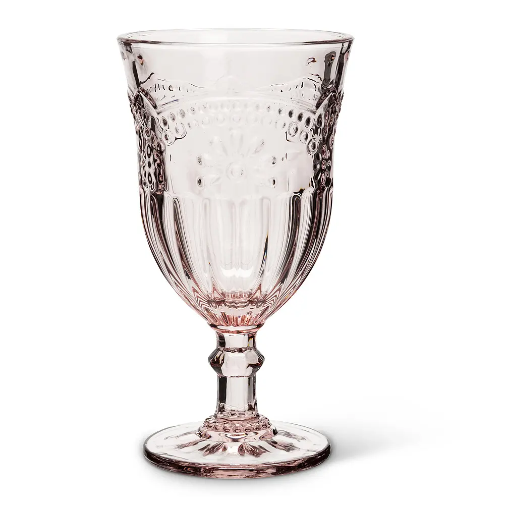 Abbott Collection AB-27-DESIREE-GOB 6.5 in. Pink Flower Wine Glass Set, Kitchenware Drinkware