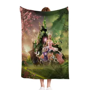 Wicked Anime-Themed Flannel Blanket - Vibrant Witch Hat & Crown Design, Soft All-Season Throw For Living Room, Sofa, Office & Travel - Multi-Purpose Home Decor Accessory, Animeinspired Design, Comfortable Texture