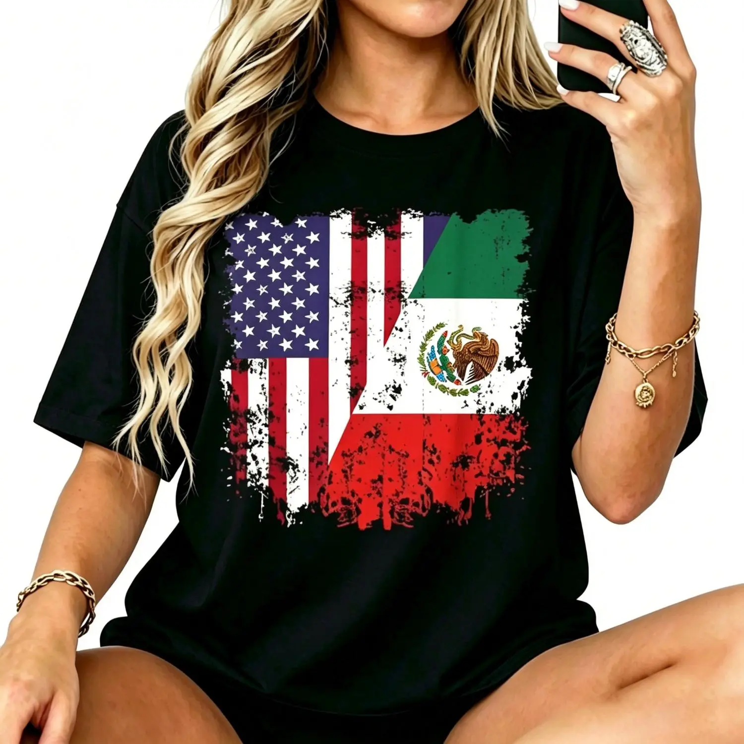 Vintage USA Mexico Flag Cotton T-shirt for Women and Men Latino Pride Casual Tee Top