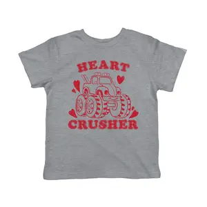 Toddler Heart Crusher T Shirt Funny Valentine's Day Pick Up Truck T Shirt Funny Toddler Shirts Love Apparel for Toddler Childrens Graphic Tees Light Grey