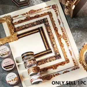 Baroque Frame Pet Tape for DIY Scrapbooking, Decorative Washi Tape for Journaling, Journals and Albums, High-Quality Collage Tape Roll Multiple Uses