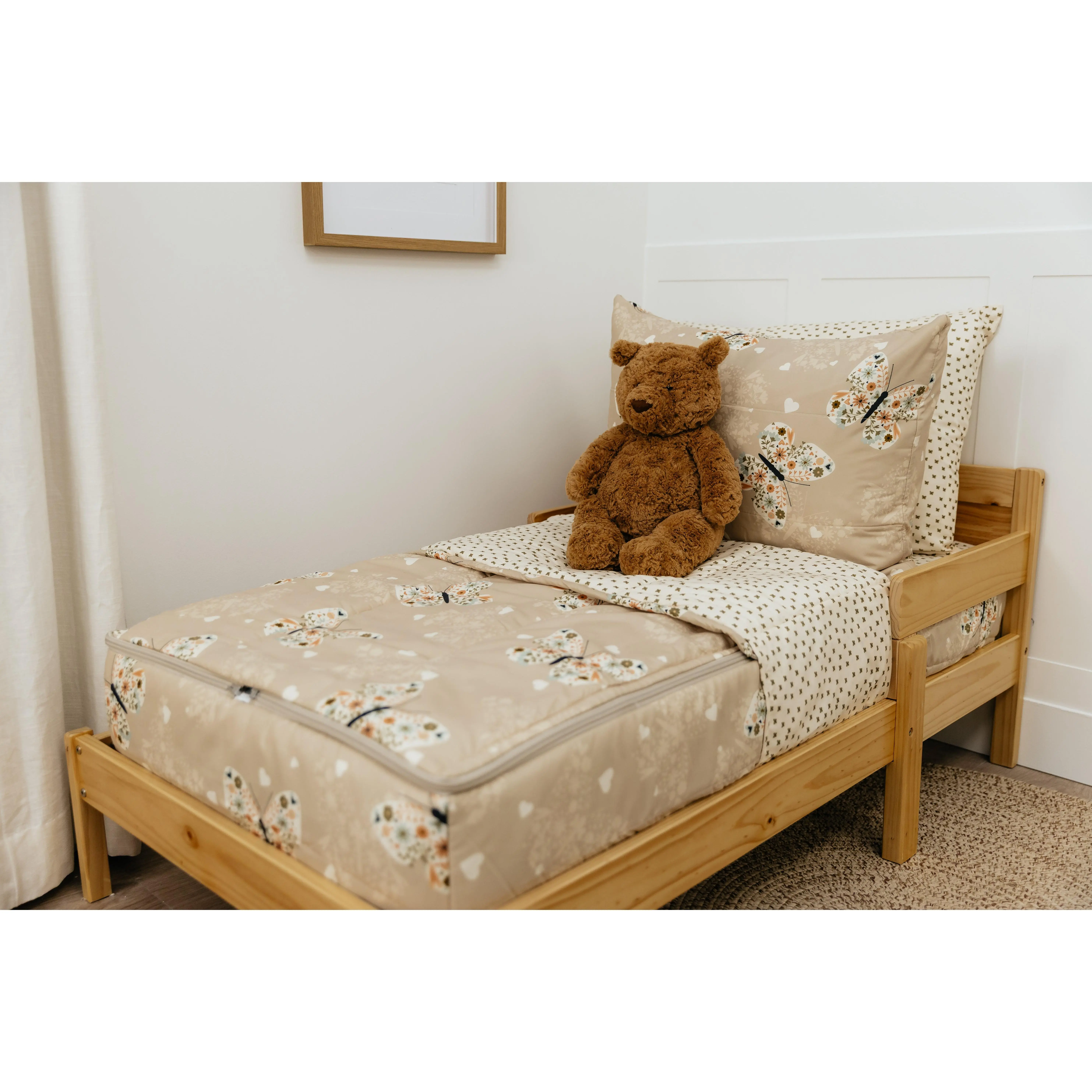 Butterfly Love Floral Bedding Set - 100% Poly Bedding Sets Collections, Polyester Fits Toddler, Nursery Ideas, Zipper Closure, Easy-to-Make, Removable Top, All-Night Stay-On Covers