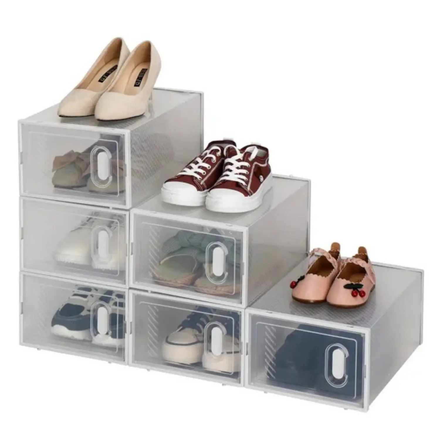 6 Pack Shoe Storage Boxes, Clear Plastic Stackable Shoe Organizer, Foldable Shoe Boxes with Transparent Door for Men & Women